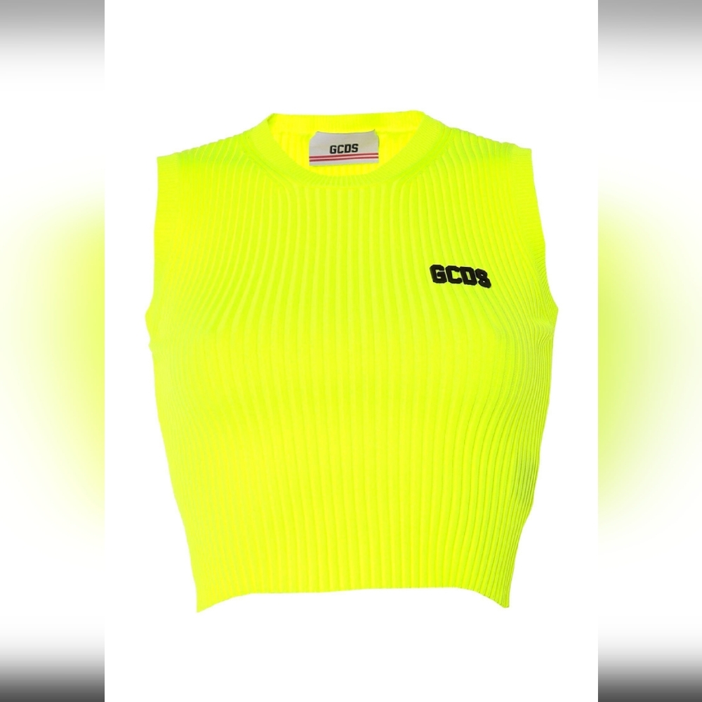 GCDS Neon Yellow Ribbed Tank Top